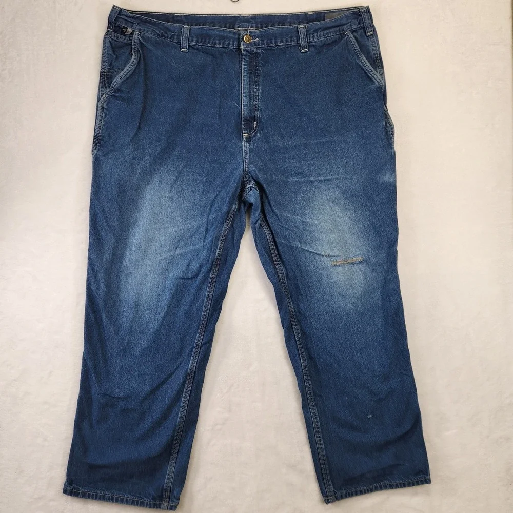 Carhartt FR Jeans‎ Mens 46x30 Blue Denim Relaxed Fit Workwear Grunge Distressed